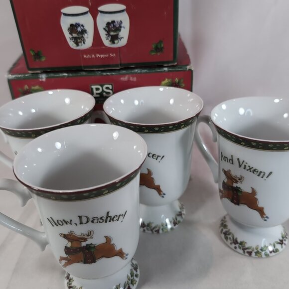 Portmeirion A Christmas Story 4 Pedestal Mugs Salt Pepper Shaker Set Winget - Picture 15 of 16
